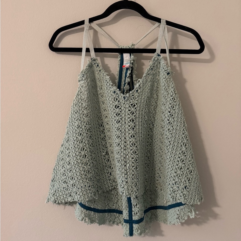 🌊 Free People Beach Seafoam Green Crochet Tank Top
